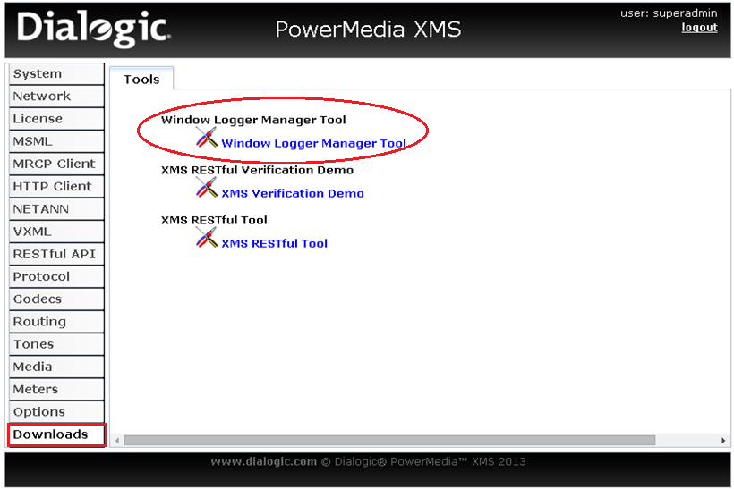 PowerMedia XMS WebUI Download Tab